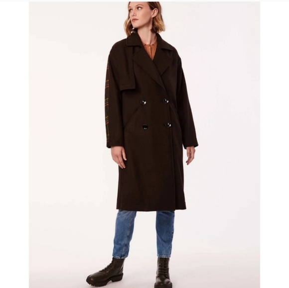 Bernardo Brown Double Breasted Mixed Media Wool Blend Coat Size M - Picture 1 of 14
